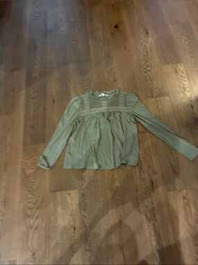LOFT Olive Green Long Sleeve Smocked Yoke Top